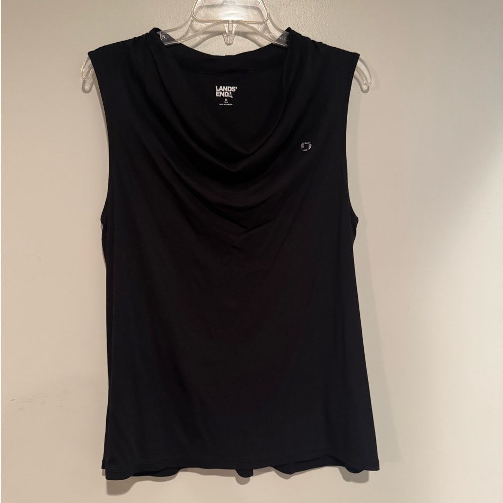 Lands' End Women's Elegant Black Tank Top swoop neck
